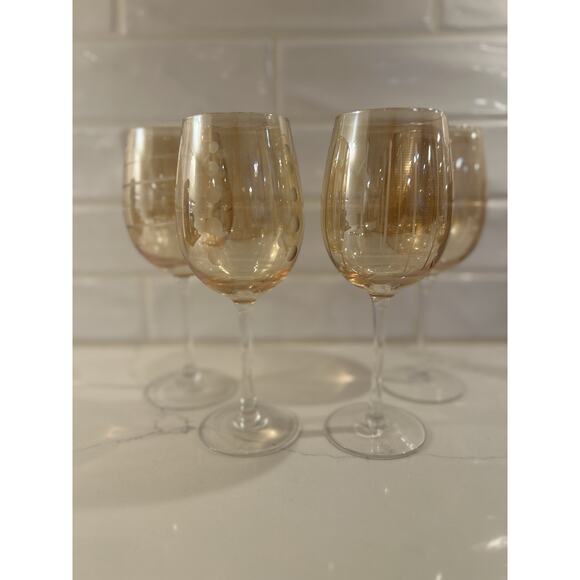 Mikasa Set Of 4 Cheers Orange Stemmed Crystal Wine Glasses Etched Patterns - Picture 6 of 15